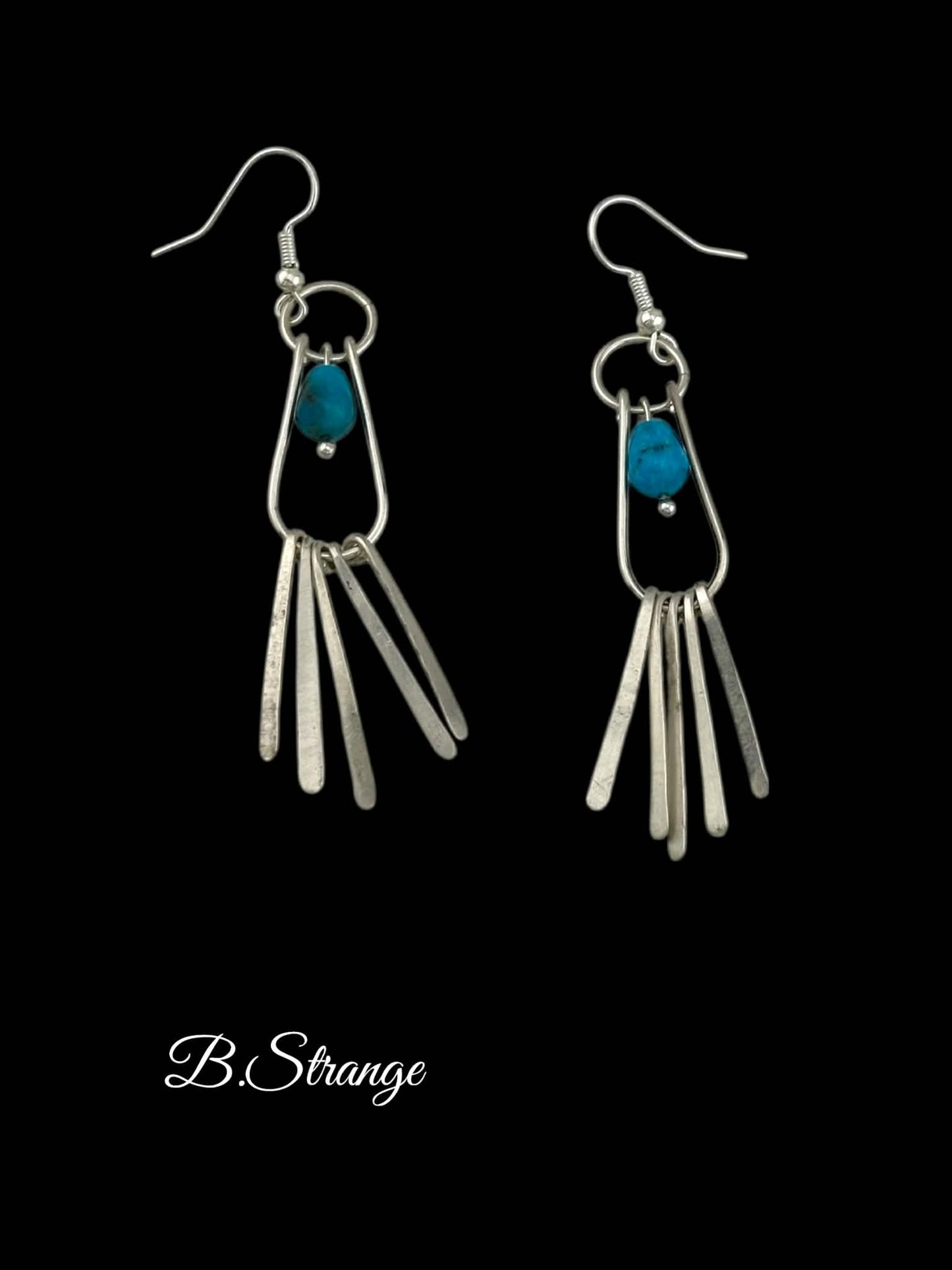 Dangle Earrings - Sterling Silver Burst with Kingman Turquoise