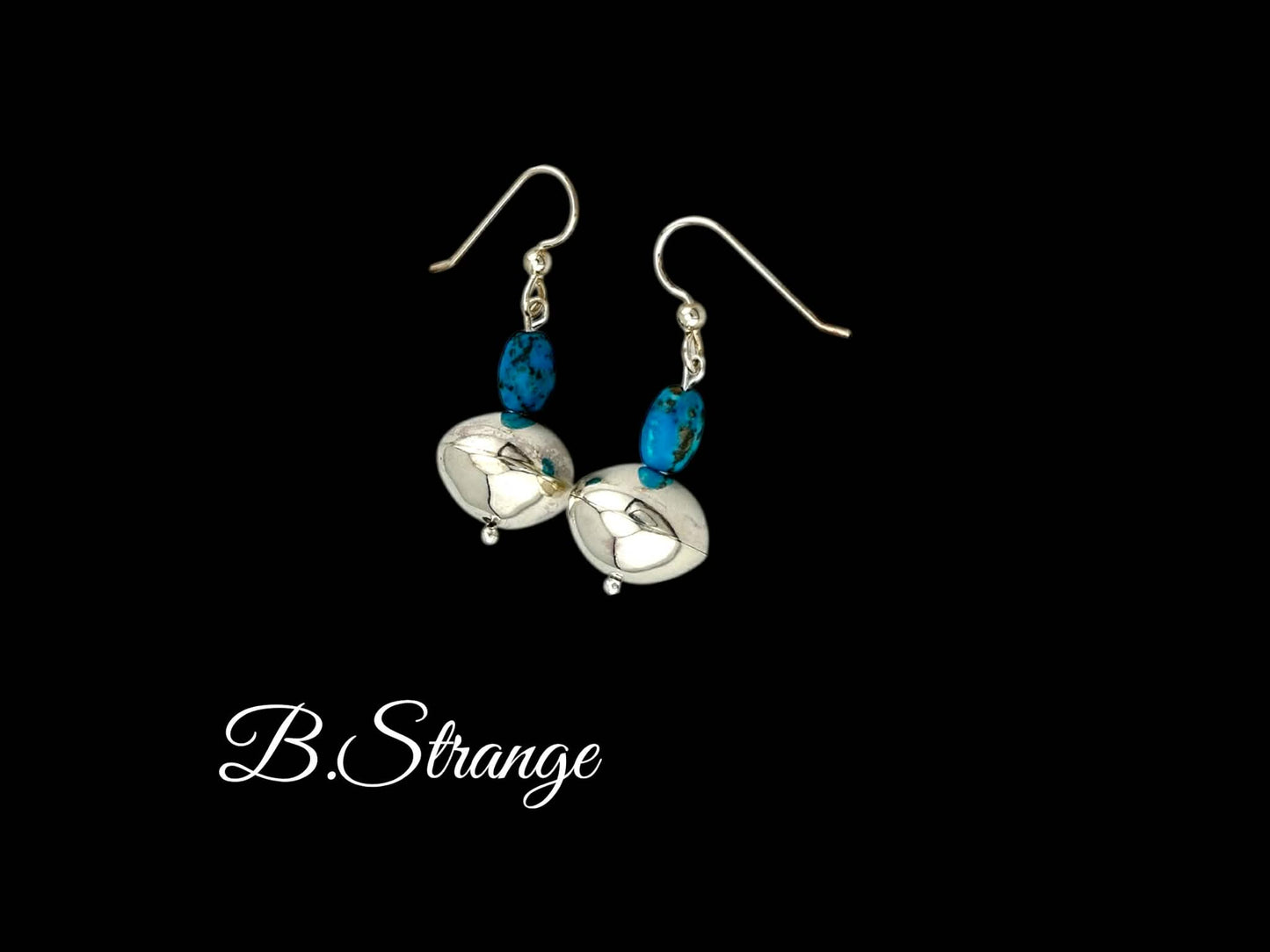 Dangle Earring with Sterling Silver Pearl and Kingman Turquoise