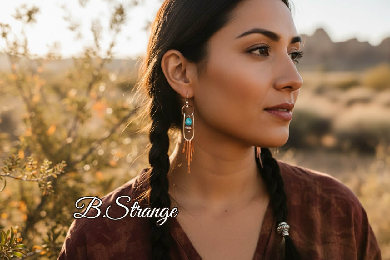 Dangle Earrings - Sterling Silver and Copper Burst with Kingman Turquoise