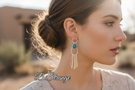 Dangle Earrings - Sterling Silver Burst with Kingman Turquoise