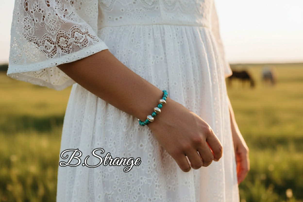 Kingman Beads and Sterling Silver Pearls Bracelet