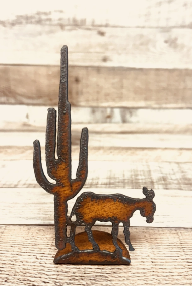Rustic Metal Donkey and Cactus