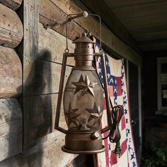 Metal Cutout Star Electric Lantern with Handle