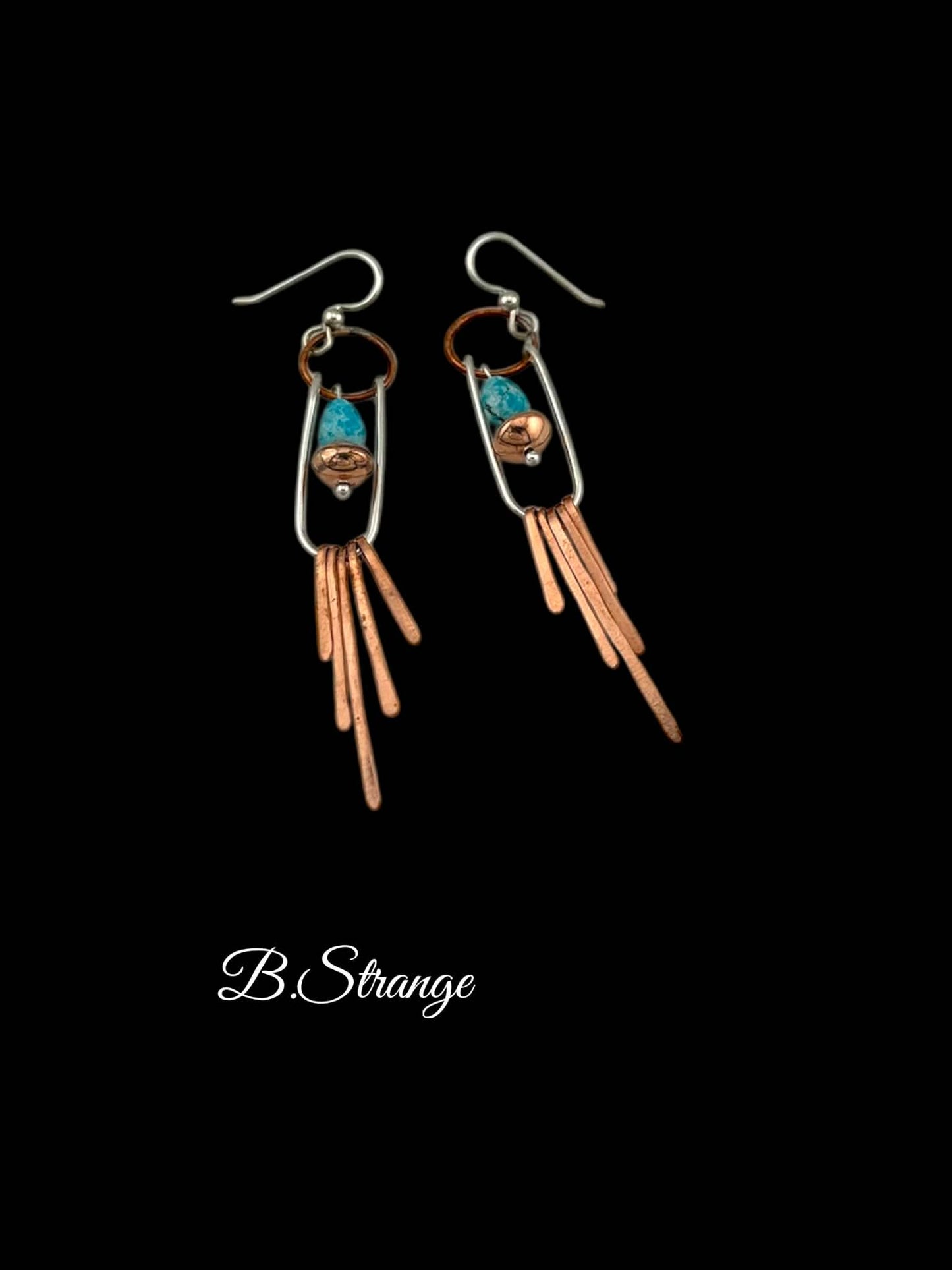 Dangle Earrings - Sterling Silver and Copper Burst with Kingman Turquoise