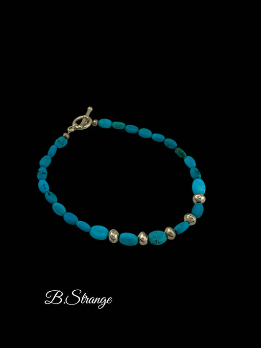 Kingman Turquoise and Silver Pearl Bracelet