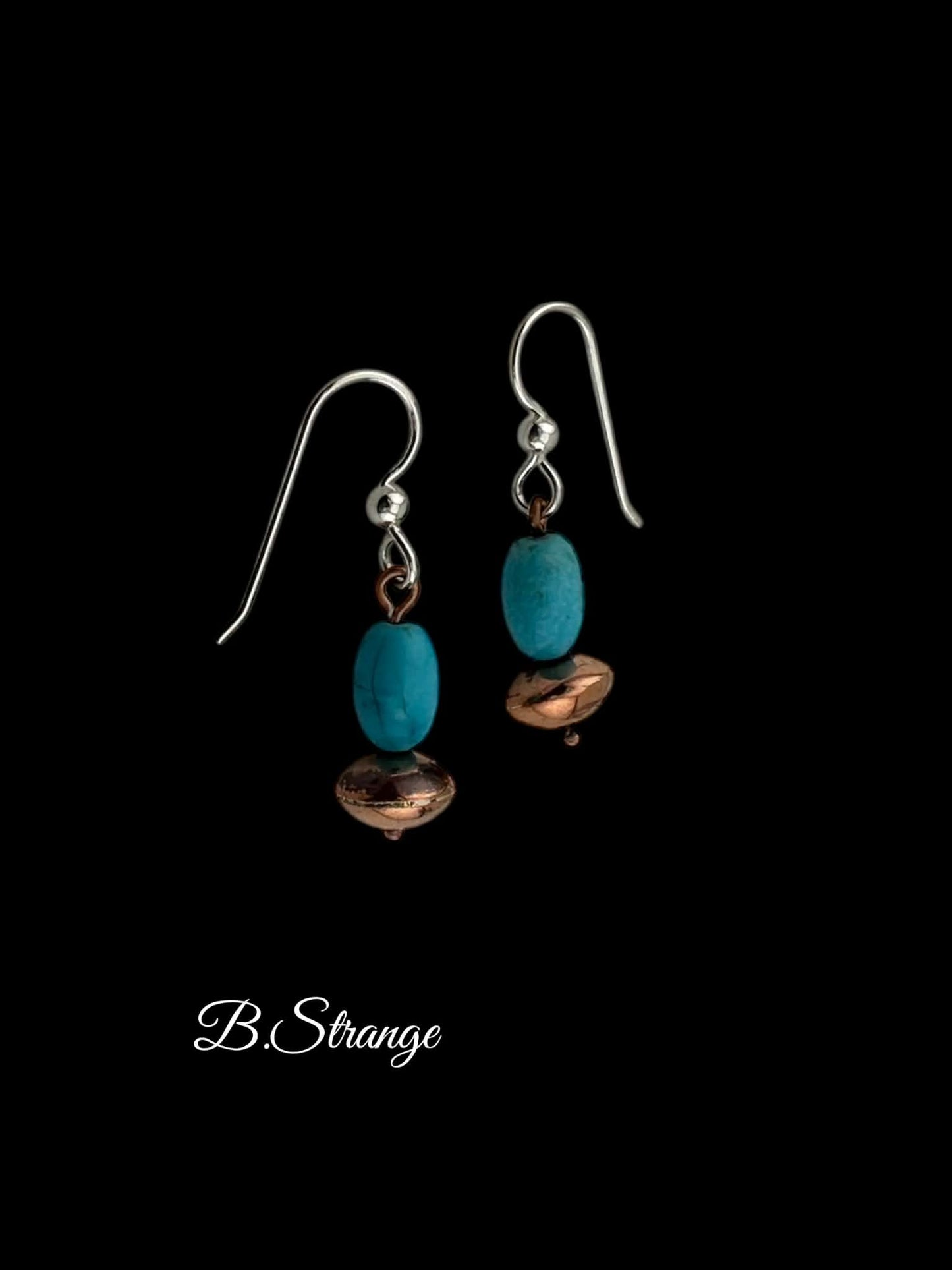 Dangle Earrings – Copper Pearl and Kingman Barrel Bead