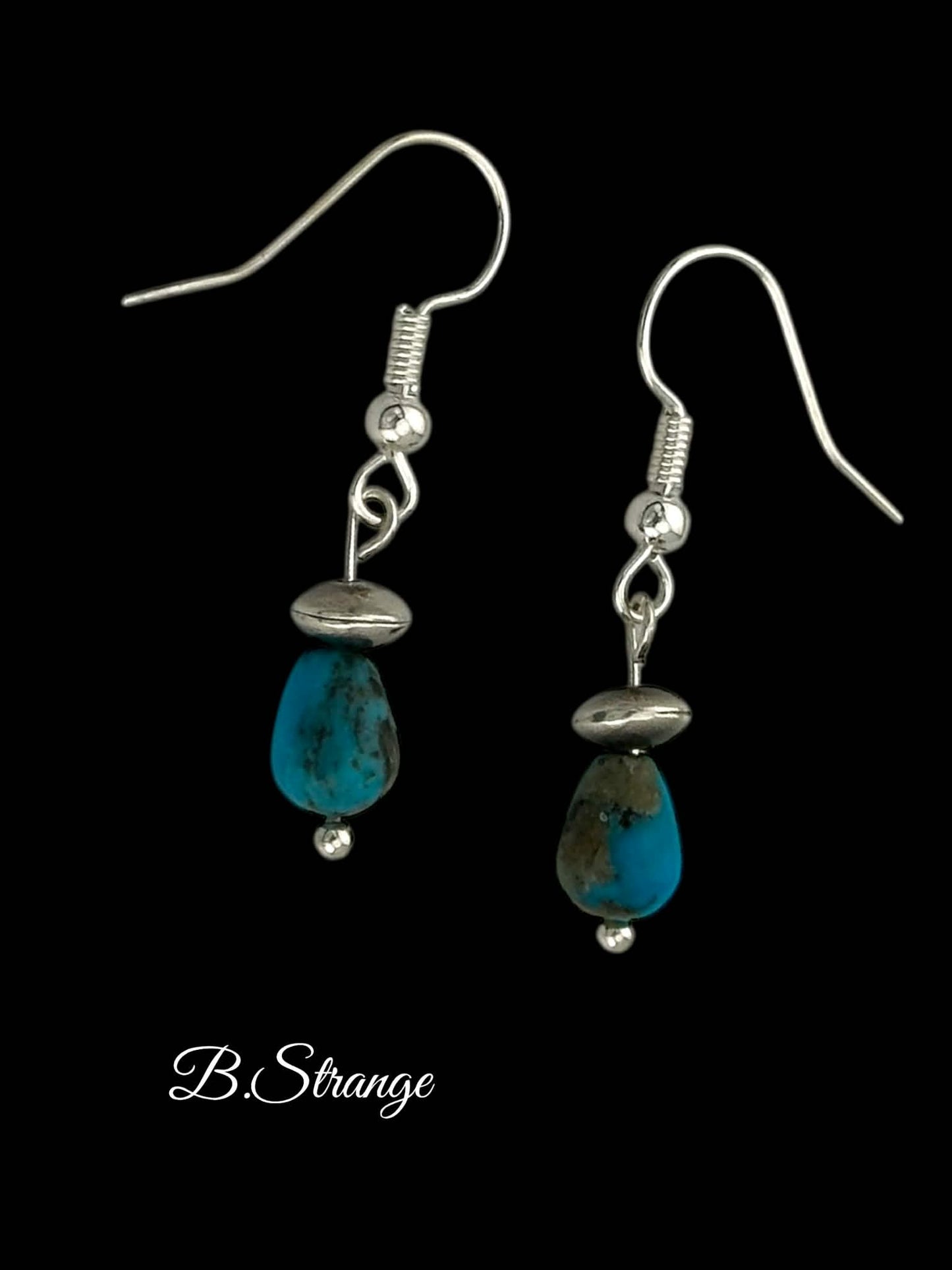 Dangle Small Silver Pearl and Kingman Turquoise Earrings