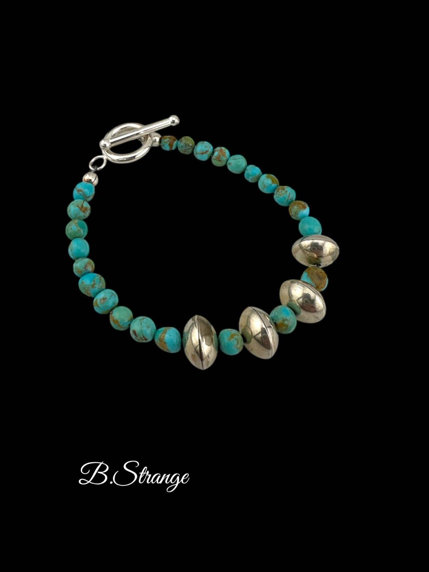Kingman Beads and Sterling Silver Pearls Bracelet